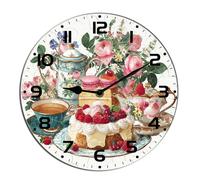 Horienteeon Teapot Afternoon Tea Wall Clock Dessert Cake Kitchen Living Room Silent Non-Ticking Decorative Clock Battery Operated Bedroom Home Decorative Hanging Desk Art Round 10"