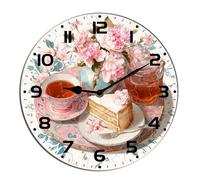 Horienteeon Teapot Afternoon Tea Wall Clock Dessert Cake Wooden Painted Silent Non-Ticking Round Clock For Garage Basement Restaurant Workshop Wall Hanging Desk Art Round 10"