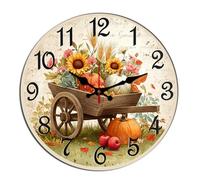 Horienteeon Thanksgiving Wall Clock Fall Pumpkin Harvest Patch Round 12 Inch Wooden Silent Non Ticking Decorative Clock For Living Room, Kitchen, Home,Bathroom, Bedroom, Office Or School