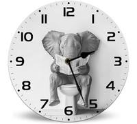 Horienteeon The Elephant Reading the Newspaper Battery Operated Round Wood Silent Non Ticking Wall Clock 25cm, Season Decorative Wall Clocks for Home Kitchen Bathroom Office School Hotel