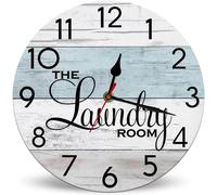 Horienteeon The Laundry Room Wall Clocks Silent Non-Ticking Battery Operated Clock 25cm, Round Laundry Room Decoration Wall Clocks for Kitchen Living Room Housewarming Gift