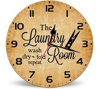 Horienteeon The Laundry Room Wash Dry Fold Repeat Wall Clock Battery Operated 25cm, Unique/Funny Gift Laundry Room Wall Clock for Bedroom, Bathroom, Kitchen, Living Room, Home Office