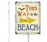 Horienteeon This Way To The Beach Right Arrow Yard Sign with Stakes 20×30cm, Sturdy Aluminum Yard Signs Rust Free, Vintage Beach Tin Sign Decor Stand For Outside, Seabeach This Way Signs