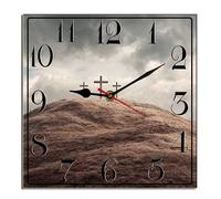 Horienteeon Three Crosses Wall Clock Square 10" Jesus Christian Religious Easter Wooden Clock For Living Room, Battery Operated Easy To Read Bedroom, Bathroom And Housewarming Seasonal