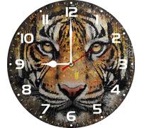 Horienteeon Tiger Wall Clock Battery Operated Non Ticking Silent Quartz Analog Rustic Wooden Farmhouse Round Clock Vintage Decor for Home Kitchen Living Room Bathroom 25cm