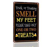 Horienteeon Trick or Treat Smell My Feet Please Take Only One or Two Treats Aluminum Sign 30×40cm, Sturdy Aluminum Metal Signs Rust Free, Halloween Candy Signs, Trick or Treat Sign