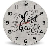 Horienteeon Trust The Lord With All Your Heart Wall Clocks Silent Non-Ticking Clock 25cm, Holy Jesus God Clock Rustic Wooden Wall Clock Vintage Home Decor for Kitchen Living Room Bedroom Office