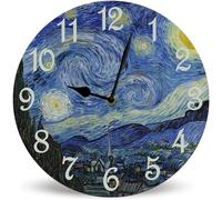 Horienteeon Van Gogh Starry_Night Wood Clock 25cm Battery Operated Non-Ticking Wall Clock, Unique/Funny Gift Wall Clock for Living Room, Kitchen, Home,Bathroom, Bedroom, Laundry Room