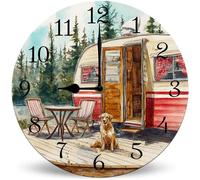 Horienteeon Vintage Camper RV Camping Round Wall Clock 30cm