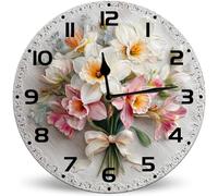 Horienteeon Vintage Flower Bouquet Funny Restroom Wall Clock Decorative Battery Operated-25cm, Round Floral Clocks Silent Non-Ticking for Living Room Bedroom Kitchen Farmhouse Decor