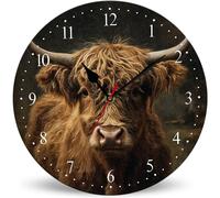 Horienteeon Vintage Highland Cow Kitchen Wall Clock Decorative Battery Operated 25cm, Decorative Battery Operated Wall Clocks for Bedroom, Kitchen, Home, Living Room, Office, School, Hotel