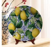 Horienteeon Vintage Lemon Decorative Plates Wall Hanging Summer Fruit Plates For Kitchen Dining Room Display Dish Wine Cabinet Jewelry Tray Home Wall Decor Cafe Restaurant Hotel Round 10.6 Inch