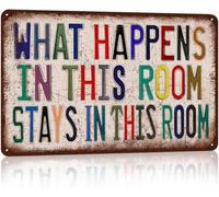Horienteeon Vintage Man Cave Decor Funny Metal Signs Garage Bar Wall Decorations 30x40cm Aluminum What Happens In This Room Stays In This Room