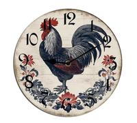 Horienteeon Vintage Rooster Wall Clock Cock Chicken Wooden Silent Non Ticking Battery Operated Wood Clock For Bedroom Bathroom Living Room Office School Kitchen Shop Hotel Round 10"