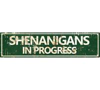 Horienteeon Vintage Street Sign Shenanigans In Progress Signs Aluminium Sign Garden For Toilet Restroom Home Decor Gifts Wall Pub Club Coffee Hanging Sign Decor 4x16inch