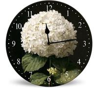 Horienteeon Vintage White Hydrangea Flower Wooden Wall Clocks Art Silent Non-Ticking Battery Operated Wall Clock 25cm Spring Summer Decorations Wall Clock for Living Room Kitchen