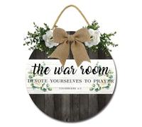 Horienteeon War Room Sign 30cm Round Wood Wreath Farmhouse Christian Scripture Wall Art Signs for Home Porch Decoration All Seasons