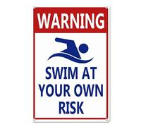 Horienteeon Warning Swim At Your Own Risk Sign 30cm×40cm, Sturdy Aluminum Metal Signs Rust Free, Pool Rules Sign, Pool Sign for Swimming Pools Rives