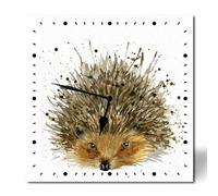 Horienteeon Watercolor Art Hedgehog Wooden Wall Clock 25cm Silent Non-Ticking Battery Operated Square Clock, Decorative Battery Operated Wall Clocks for Bedroom, Kitchen, Home, Living Room, Office