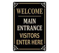 Horienteeon Welcome - Main Entrance, Visitors Enter Here Aluminium Sign 30×40cm, Sturdy Aluminum Metal Sign, Visitors Sign, No Soliciting Sign for House, Notice All Visitors Sign