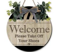 Horienteeon Welcome Please Take Off Your Shoes Words Decorations Signs 28cm Wood Family Door Plaque, Farmhouse Live Laugh Love Decoration for Front Door Porch