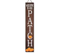 Horienteeon Welcome To Our Patch Fall Porch Sign Fall Welcome Porch Sign Maple Leaf Pumpkin Autumn Decor Wall Art Hanging Sign Front Door Outside Porch Home Thanksgiving Yard Garden Decor (64in x 8in)
