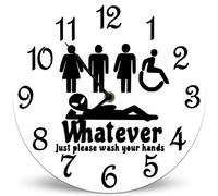 Horienteeon Whatever Just Please Wash Your Hands Funny Restroom Wall Clock Decorative25cm, Round Bathroom Silent Non-Ticking Clocks for Toilet, Washroom, Bathroom, Laundry Room