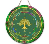 Horienteeon Wheel Of The Year Door Decorations Hanging Wood Signs 28cm, Wicca Sign Rustic Wall Decor, Vintage Welcome Decoration for Home Front Door Porch