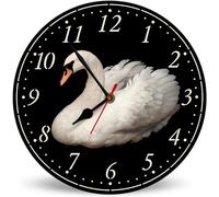 Horienteeon White Swan Art Decoration Wall Clock 25cm Silent Non-Ticking Battery Operated Wall Clock, Rustic Black Decor Wall Clocks for Office Room, Living Room, Bedroom