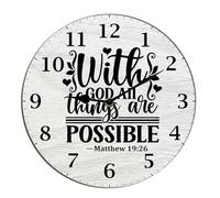 Horienteeon With God All Things Are Possible Wall Clock Bible Verse Jesus God Faith Scripture Inspirational Wooden Round Clock For Garage Basement Restaurant Workshop Wall Round 10"