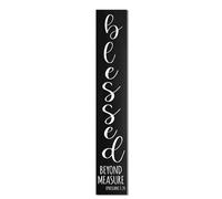 Horienteeon Wood Peach Blessed Beyond Measure Welcome Porch Sign 20x120cm Vertical Black Welcome Porch Leaner, God Blessed Decorations for Standing Front Door Hanging Sign for Home Party Decor
