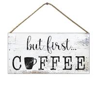 Horienteeon Ymaotrade But First Coffee Sign Coffee Decor for Kitchen,Signs Wall Decor Bar Sign,Rustic Kitchen Coffee Sign,Coffee First Sign Wood Grain Cafe Pub Station Decor Wall Plaques