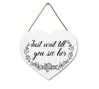Horienteeon Ymaotrade Just Wait Till You See her Sign Wooden Heart Shaped Sign Ring Bearer Sign Wedding Ceremony Wedding Decor Wood Sign Flower Girl