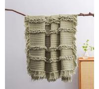HORIMOTE HOME Ultra Soft Pre-Washed Warm Quilted Throw Blanket, Ruffle Fringed Boho Throw, Stone Washed Chic Rustic Blanket for Sofa Couch Bed Chair, Sage Green,152x203cm
