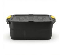 Horison Industries Black Plastic Storage Box with Lid 60L, Pack of 5, 600x400x400mm - Heavy Duty Storage Boxes Stackable for Garage, Home and Office, Multipurpose Plastic Crate for Tools and Supplies