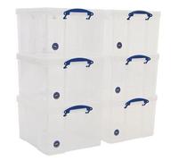 Horison Industries Clear Clip Lock Stackable Heavy Duty Storage Box with Lid 42L, Pack of 6, 520x440x310mm - Plastic Storage Boxes with Lids for Garage and Home Office, Plastic Containers for Supplies