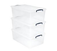 Horison Industries Clear Nestable Clip Lock Stackable Storage Box with Lid 62L, Pack of 3, 695x440x287mm - Plastic Storage Boxes with Lids for Home, Office and School, Plastic Containers for Supplies