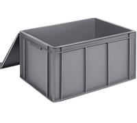 Horison Industries Euro Plastic Storage Containers with Lid 54 Liters - 600x400x291mm Stackable Crates for Heavy-Duty Use in Garage, Home & Storage Outdoor Use, Durable and Versatile Grey Tote Boxes