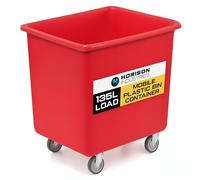 Horison Industries Mobile Bottle Plastic Bin, Red, 135L, 685x615x525mm | Trolley On Wheels, Glass, Recycling Bins, Bottle Skips for Home Bar, Outdoor Bars & Hotels, Heavy Duty Plastic Storage Boxes