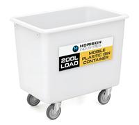 Horison Industries Mobile Plastic Bin 830x760x455mm, 200L White Trolley On Wheels Glass Bottle Recycling Bins, Bottle Skips for Home Bar, Outdoor Bars & Hotels, Heavy Duty Plastic Storage Boxes