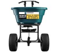 Horison Industries Salt Spreader - Aftercut Lawn Spreader Wheeled - 53 kg Capacity Steel Frame Grass Seed Spreaders On Wheels - Lawn Seed Spreaders for Grass Seeds and Salts with Pneumatic Wheels