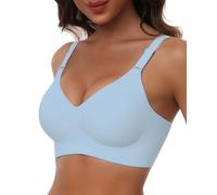HORISUN Comfortable Seamless Full Coverage Bra for Women Wireless Bras with Soft Support Regular and Plus Size, Sky Blue, 3X-Large