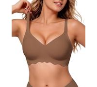 HORISUN Jelly Bras for Women Wireless Push Up Seamless Non Wired Comfort Soft Gel Support Padded Everyday Tshirt Bra with Extender Full Coverage - Deep Khaki, XL