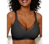HORISUN Wireless Bra for Women, Oeko-TEX Certified Non-Wired Seamless Mesh Lace Bras 360° Jelly Strip Support Deep V Full Coverage Anti-Slip Adjustable Straps for Sleep Yoga Daily Wear (Black M)