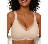 HORISUN Wireless Bra for Women, Oeko-TEX Certified Non-Wired Seamless Mesh Lace Bras 360° Jelly Strip Support Deep V Full Coverage Anti-Slip Adjustable Straps for Sleep Yoga Daily Wear (Nude 3XL)