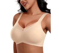 HORISUN Wireless Bras for Women, Non Wired Comfortable Seamless Support Bra Lift Full Coverage Bra Mesh Lace Deep V Plus Size Bralettes (Nude M)