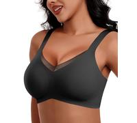 HORISUN Wireless Bras for Women, Non Wired Comfortable Seamless Support Bra Lift Full Coverage Bra Mesh Lace Deep V Plus Size Bralettes (Black 3XL)