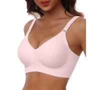 HORISUN Wireless Push Up Full Coverage Bra for Women Seamless Bras with Soft Support Comfort T Shirt Bralette (Pink,4XL)