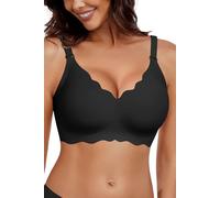 HORISUN Wireless Seamless Bras for Women No Underwire Wavy V Neck Soft Support Full Coverage Comfortable Bra, Zstyle-Black, XL