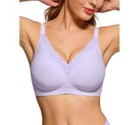 HORISUN Women's Bra Without Underwire with V-Neck and Lace Trim, Soft Hold Jelly Bras, Wide Straps and Side Wings, Seamless T-Shirt Bra for Women, Lavender Purple, 32A